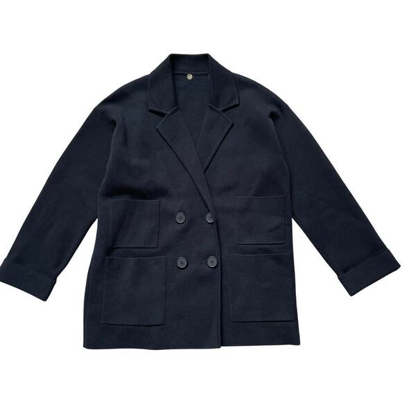Margaret O’Leary Knit Blazer M | Black, Double Breasted, Soft Cotton Blend - Picture 1 of 5